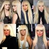 QD-Tizer #613 Blonde Long Straight Synthetic Hair Wigs with Bangs Women's Costume Wig Heat Resistant Hair Replacement Wig
