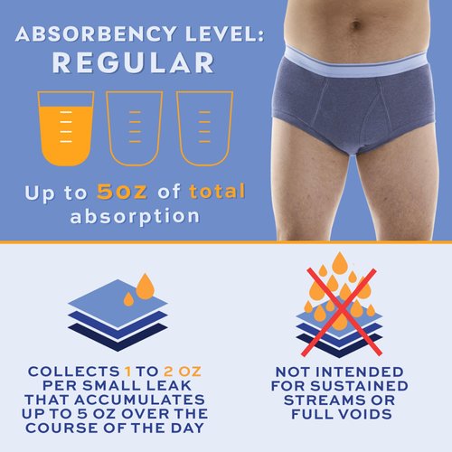 Wearever Incontinence Underwear for Men - Reusable & Washable Men's Bladder Control Briefs with Regular Absorbency - Leak Proof Underwear (Single Pair) (Gray) (XL) (Waist 42-44)