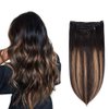 5 Pieces 12" Remy Clip in Hair Extensions Human Hair - Natural Black to Chestnut Brown Highlight Black Ombre Silky Straight Short Thick Real Hair Extensions for Women (12 inches, (1BT6) P1B, 60grams)