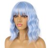 LANICE Light blue Short Bob Wigs with Bangs for Women Loose Wavy Hair Shoulder Length Wigs Synthetic Colorful Wigs for Cosplay Daily PartyUse(Light blue，12inch)