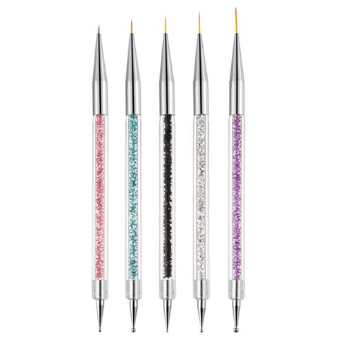 AIBEE Nail Art Brushes, 5pcs Nail Liner Brushes Double-Ended Acrylic Nail Brush 5/7/10/12/15mm Nail Art Striping Brushes and Nail Dotting Pens for French Nail Tip