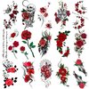 Oottati 15 Sheets Small Cute Hand Arm Temporary Tattoo Stickers Red Rose Skull Tiger Butterfly Snake