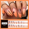 24Pcs Almond Halloween Press on Nails Medium Fake Nails Glossy Orange Halloween Acrylic Nails Full Cover Spider Web Glue on Halloween Nails Medium Stick on Nails for Women Halloween Day Manicure