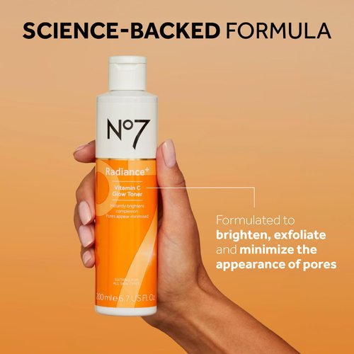 No7 Radiance+ Vitamin C Glow Toner - 2% Vitamin C Complex Toner with Willow Bark & Aloe Vera - AHA Face Exfoliant Improves Skin Texture - Water Based Face Toner (6.7 fl oz)