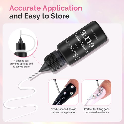 MelodySusie Nail Rhinestone Glue, Gel Nail Glue for Rhinestones for 3D Design Strong Adhesive Nail Gem Glue (2 * 0.42 Fl Oz Rhinestone Glue)