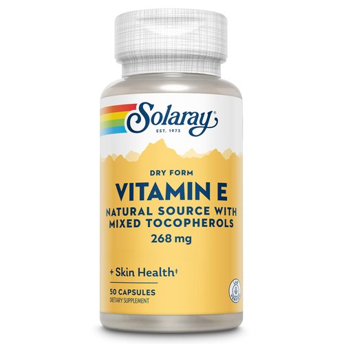 SOLARAY Vitamin E 400 IU (268mg), Dry Form - Natural Source, Mixed Tocopherols Vitamin E - Antioxidant Supplement, PMS and Menopause Support - 60-Day Guarantee, Lab Verified - 50 Servings, 50 Capsules