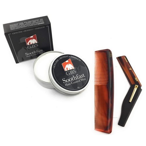 G.B.S Men's All-Natural Hair & Mustache Styling Wax Clay (3oz), Folding Comb & 7in Dressing Comb Bundle
