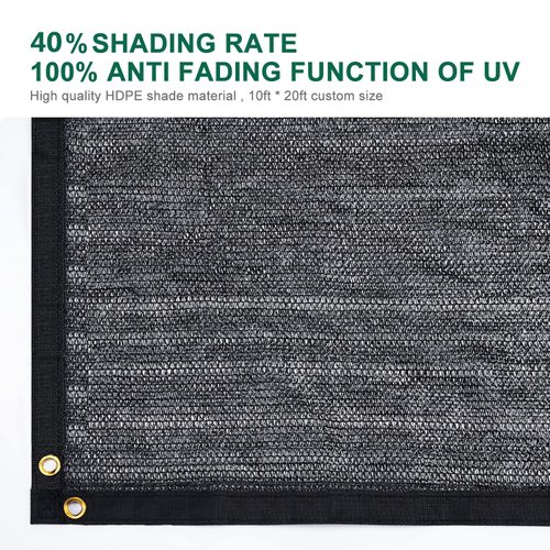 Kesfitt Garden 40% Shade Cloth, Resistant Sun Shade Net 10x20FT Mesh Tarp with HDPE Material and Reinforced Grommets Shade Trap for Greenhouse, Plant, Pergola, and Backyard Patio Sunshade