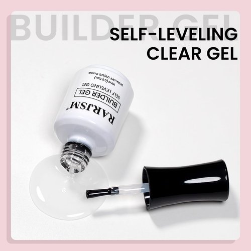 RARJSM Clear Builder Nails Gel Polish for Self Leveling Transparent Nail Strengthener in a Bottle Nail Extension Hard Gel 15ml Brush on Buidler Extend Gel UV LED Soak Off Curing Requires Salon Home