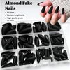 Bellelfin 240pcs Almond Press on Nails, Matte Black Fake Nails Medium Acrylic Nails Press Ons False Glue on Nails Kit with 5 Sheets Adhesive Tabs for Women Girls