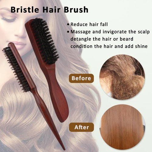 2 Pack Boar Bristle Brush for Slicking Back, Teasing, and Styling Fine or Thick Hair, Beard for Women and Men