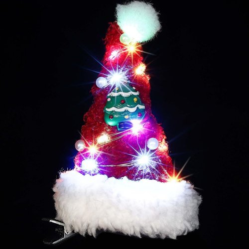 BARTOSI Christmas Light Up Hair Clips Xmas Hat Hairpin LED Christmas Hair Barrettes Party Hair Accessories for Women and Girls (A Christmas Tree)