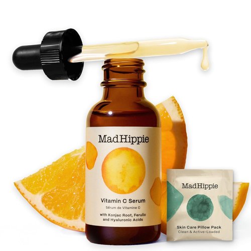 Mad Hippie Vitamin C Face Serum - Skin-Brightening, Hydrating Serum with Hyaluronic Acid, Ferulic Acid & Vitamin E (1.02 Oz) + Skin Care Pillow Pack