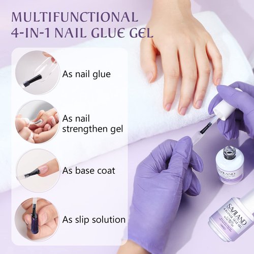 SAVILAND Gel Nail Glue 2 pcs 15 ML, 4-in-1 Nail Glue Gel Set, Upgraded Glue on Nails, Fake Nails & Press on Nails, Gel Base Strengthen for Nails, Replacement for Nail Glue, Nail Repair Treatment