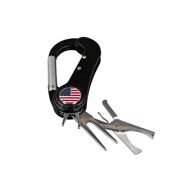 Golfing Gizmos 5 in 1 Golf Tool Accessories - Divot Repair Tool, Ball Marker, Cutter, Spike Tightener with Carabiner Clip