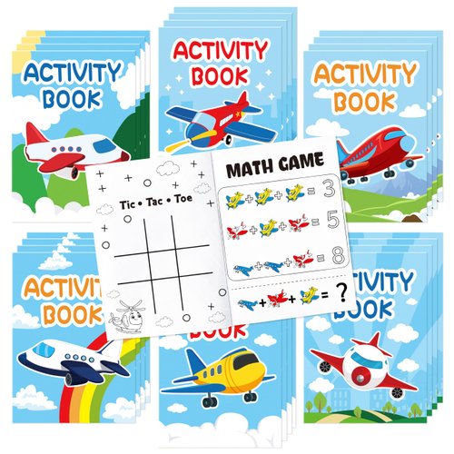 JAPBOR Airplane Party Coloring Books - 24PCS Mini Airplanes Theme Activity Color Book Bulk for Kid Party Favors, Cartoon Plane Small Coloring Pages for Birthday Gifts Class Drawing Painting Game