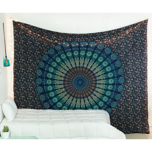 Popular Handicrafts Tapestry Wall Hanging Hippie Mandala Bohemian Hippy Psychedelic Intricate Floral Design Indian Tapestries Bedspread 84 x 90 Inches (215cm x 230cm) Red Yellow