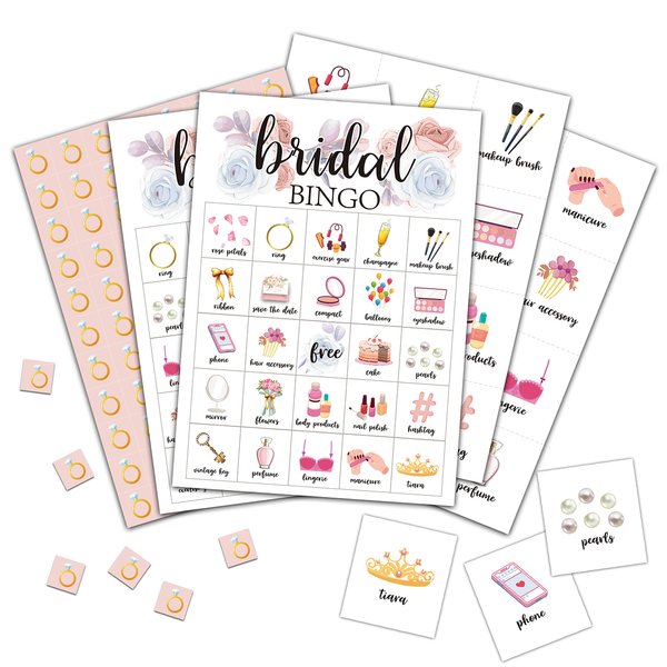 Foosproea Bridal Bingo Cards, Bridal Shower Game for 24 Players, Wedding/Bachelorette Party Games for Family Friends Activities, Holiday Party Favors Supplies Decorations(06)