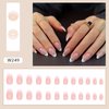 White French Tip Press on Nails Short Oval Fake Nails Press on Nails Daily Wear Simple Glue on Nails Light Pink Full Cover False Almond Nails Acrylic Stick on Nails for Women 24 Pcs