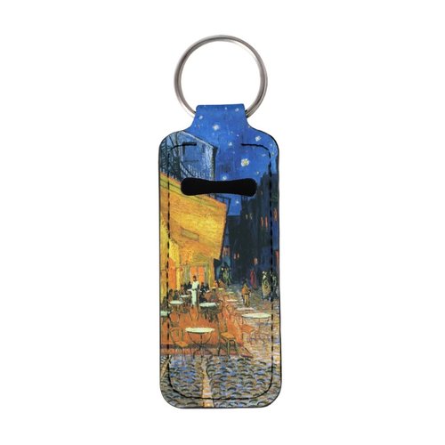 ENLACHIC Van Gogh Keychain Chapstick Holder Clip-on Lip Balm Holder Lipstick Holder Keychain for Women Girls,Cafe Terrace at Night