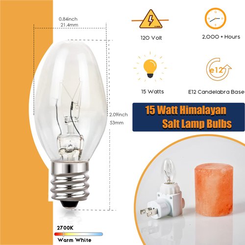 OuuKoo Salt Lamp Bulbs - 15 Watt Light Bulbs for Scentsy Wax Warmer - C7 Replacement Bulbs for Plug in Wax Diffuser- Warmwhite - Dimmable,15 Packs