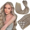 Hetto Blonde Hair Extensions Clip in Human Hair 16 Inch #17/23 Dirty Blonde Highlighted Clip in Hair Extensions Real Human Hair 7pcs 120g Double Weft Clip in Extensions