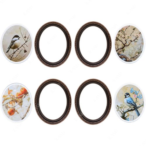 iLAND 1/12 Scale Accessories, 4 Dollhouse Picture Frames w/ 4 Paintings (Flowers & Birds)