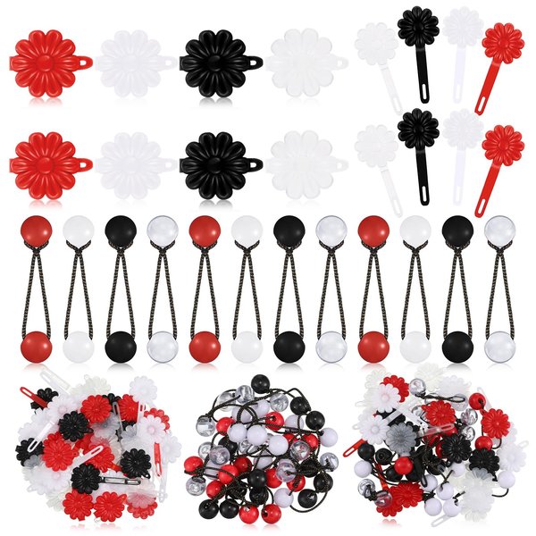 72 Pcs Hair Barrettes for Girls Hair Balls Self Hinge Hair Barrettes Ties Bubble Hair Accessories Set 80s 90s Bow Flower Hair Tie Plastic Hair Clips for Baby Toddler (Black, White, Clear, Red)
