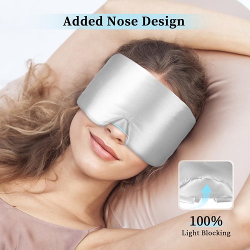 my novel things Sleeping Mask for Man Woman Girls and Cold Eye Mask for Dark Circles and Puffiness 2Pcs, Cooling Eye Ice Face Mask with Silk Satin Eye Cover Full Coverage Blindfold Silver Grey