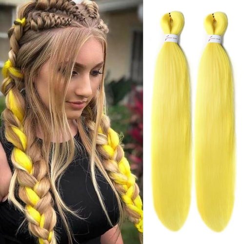 CANELIA Pre Stretched Braiding Hair 26 Inch 2 Packs Hot Water Setting Easy Braiding Hair Yellow Yaki Texture Synthetic Hair Extensions for Box Braids Crochet Braids Hair Extension (2 Packs,Yellow#)