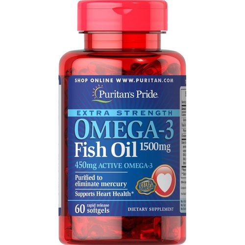 Puritan&#39;s Pride Extra Strength Omega-3 Fish Oil 1500 Mg 450 Mg Active Omega-3 Softgels, 60 Count