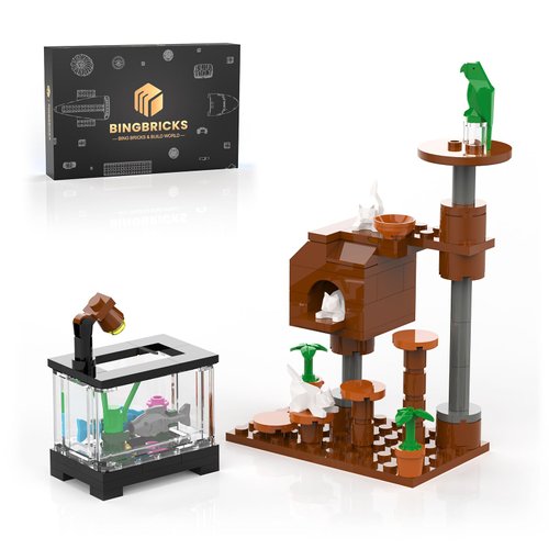 Nubee Cat Tree and Fish Tank Building Set, Farm Animals Cat Climber House with Cats, Fish and Parrot, Cute Action Figure Building Toys Creative Christmas Birthday Gift for Boys Girls 8+