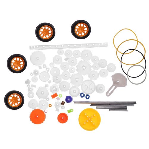 Walfront 78Pcs Gear Package Kit Motor Gears Kits Plastic Spindle Worm Gear Set Robot Gear Pulley Shaft Belt Assembly for Robot Toy Automobile Cars DIY Kit Including Axle Tire Gear Bushings Rack