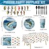170PCS Gone Fishing Party Decorations Fishing Birthday Party Decorations Include Plates, Cups, Cutlery, Banner, Tablecloth for Ofishally One Birthday Decorations, Serve 24