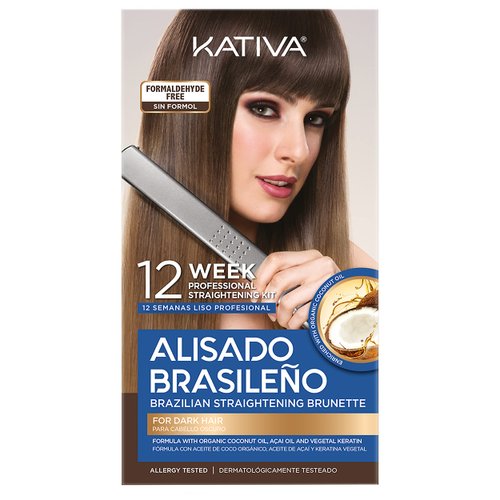 Kativa Brazilian Straightening Brunette Kit, 12 Weeks of Home Use Professional Straightening, wit...