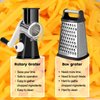 Ourokhome Rotary Cheese Grater Shredder, Round Mandolin Slicer with Handle and 3 Drum Blades, Kitchen Manual Vegetable Slicer Nuts Grinder with Cleaning Brush and Peeler, Black