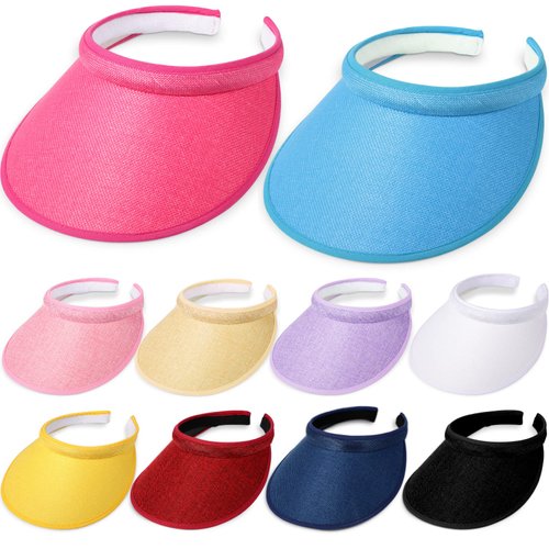Jiuguva 10 Pieces Sport Clip on Visor Adjustable Visor Hat One Size with Visor Covered Brim Head Sun Visor for Men Women Tennis Baseball Golf, 10 Colors