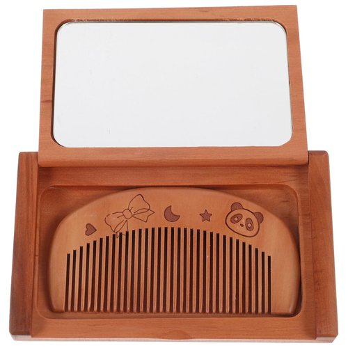 NOLITOY Wooden Folding Mirror and Comb Set, Pocket Mirror with Hair Brush Makeup Vanity Mirror for Women Grils Backpack Travel