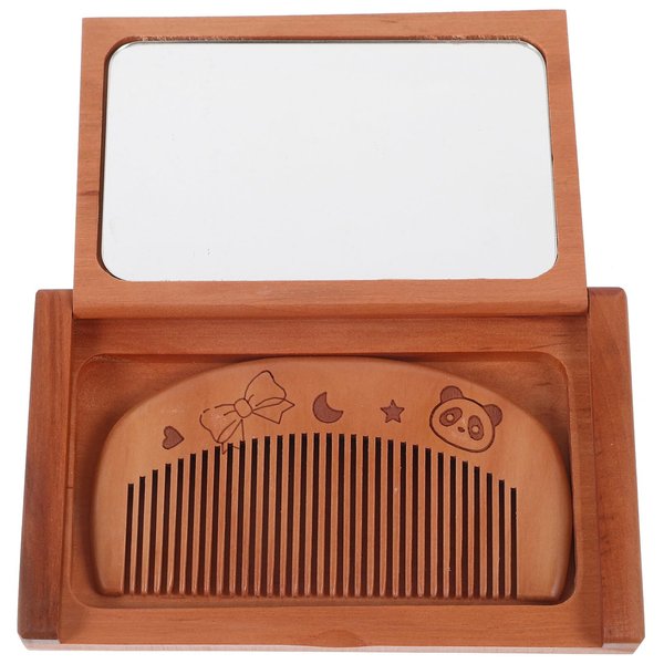 NOLITOY Wooden Folding Mirror and Comb Set, Pocket Mirror with Hair Brush Makeup Vanity Mirror for Women Grils Backpack Travel