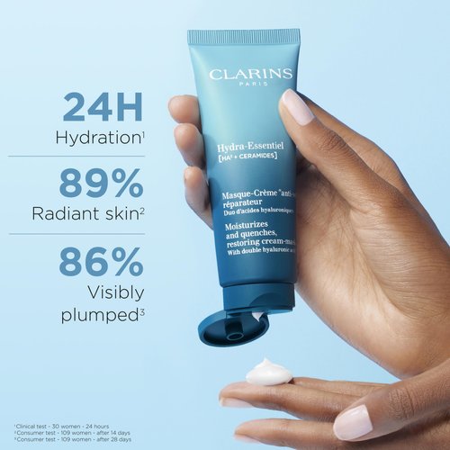 Clarins Hydra-Essentiel Face Mask | Hydrating Face Mask | Visibly Plumper Skin + 24H Hydration* | Revives Radiance | Double Dose Of Hyaluronic Acid | Visibly Smoothes | All Skin Types | 2.5 Oz