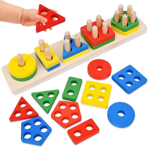 kizh Wooden Sorting Stacking Toys Color Recognition Shape Sorter Gift Educational Learning Toy Puzzles for Toddler Kids Baby Ages 3 4 6