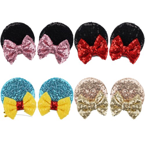 CellElection 8PCS Sequin Mouse Ears Hair Clips Glitter Hair Bows Cute Mice Ears Clips Barrettes f...