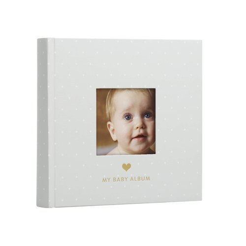 Pearhead Baby Photo Album, Keepsake Book for New and Expecting Parents, Gender-Neutral Baby Accessory, Ideal Gift for Baby Shower, Holds 200 Pictures, Gray and White Polka Dot