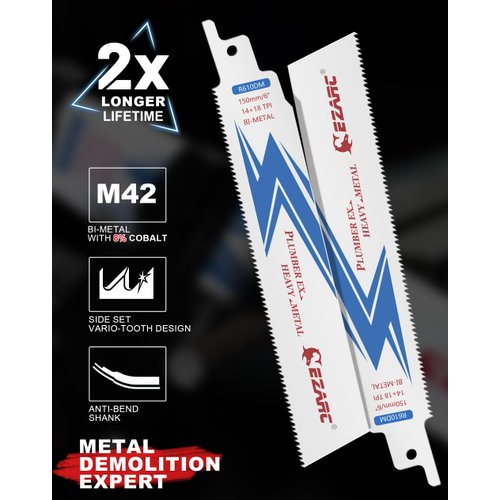 EZARC Reciprocating Saw Blade, 6-Inch Bi-Metal Sawzall Blades 14/18TPI for Steel Demolition R610DM (5-Pack)