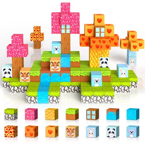 134PCS Magnetic Blocks, Magnet Building Blocks Toys for Toddlers Kids Ages 3-5 5-7 8-12, STEM Sensory Magnetic Stacking Toys, Magnet Building Blocks Set Gifts for Boys & Girls, 1 Inch