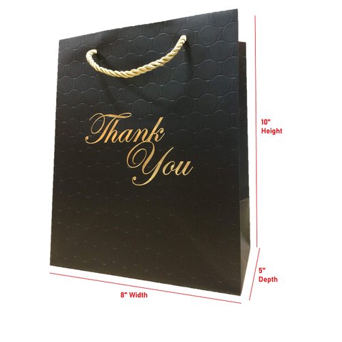 MODEENI Black Thank You Gift Bags - 8x10 Medium Size - 12 Bags - Bags for Business Small - Boutique Bags in Gold Foil