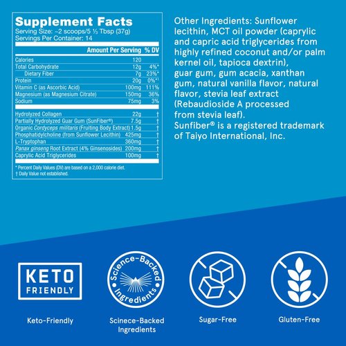 Bulletproof Vanilla Bean Energy Collagen Protein Powder, 18.3 Ounces, Caffeine-Free Fuel with Vitamins and Antioxidants