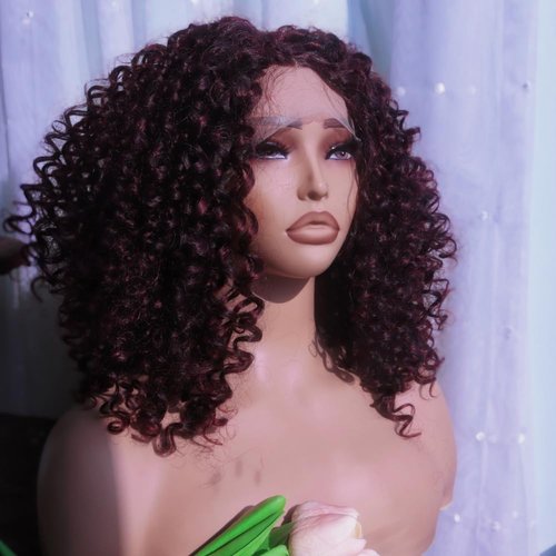 ColorCircle Burgundy 99J Curly Lace Front Wig for Black Women,Red Wine Mixed Black Color Melt Skin HD Lace Frontal Glueless Wigs Pre Plucked with Baby Hair 180% Density 20 inch (Burgundy Mixed Black)