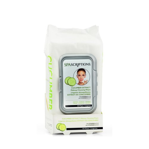 SpaScriptions Cucumber Makeup and Face Cleansing Wipes - Usable as Even Waterproof Mascara Cleanser Wipes - Face Wipes for Women for Beauty, Personal Care, Gentle and Effective Makeup Cleanser 60 Ct. 1 Pack