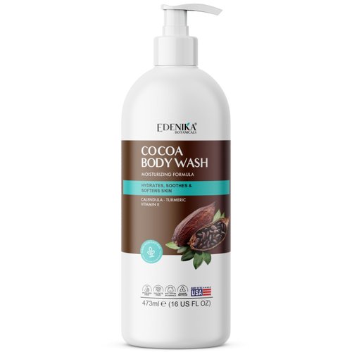 EDENIKA BOTANICALS Cocoa Body Wash with Cocoa Butter, Calendula, Turmeric & Vitamin E, 16 fl oz, Moisturizing & Nourishing Formula, Vegan, Sulfate-Free, Paraben-Free, for All Skin Types